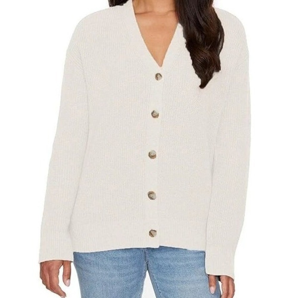 NWT Hudson Los Angeles Cardigan Women's XXL Ivory Cotton Ribbed Button Front
